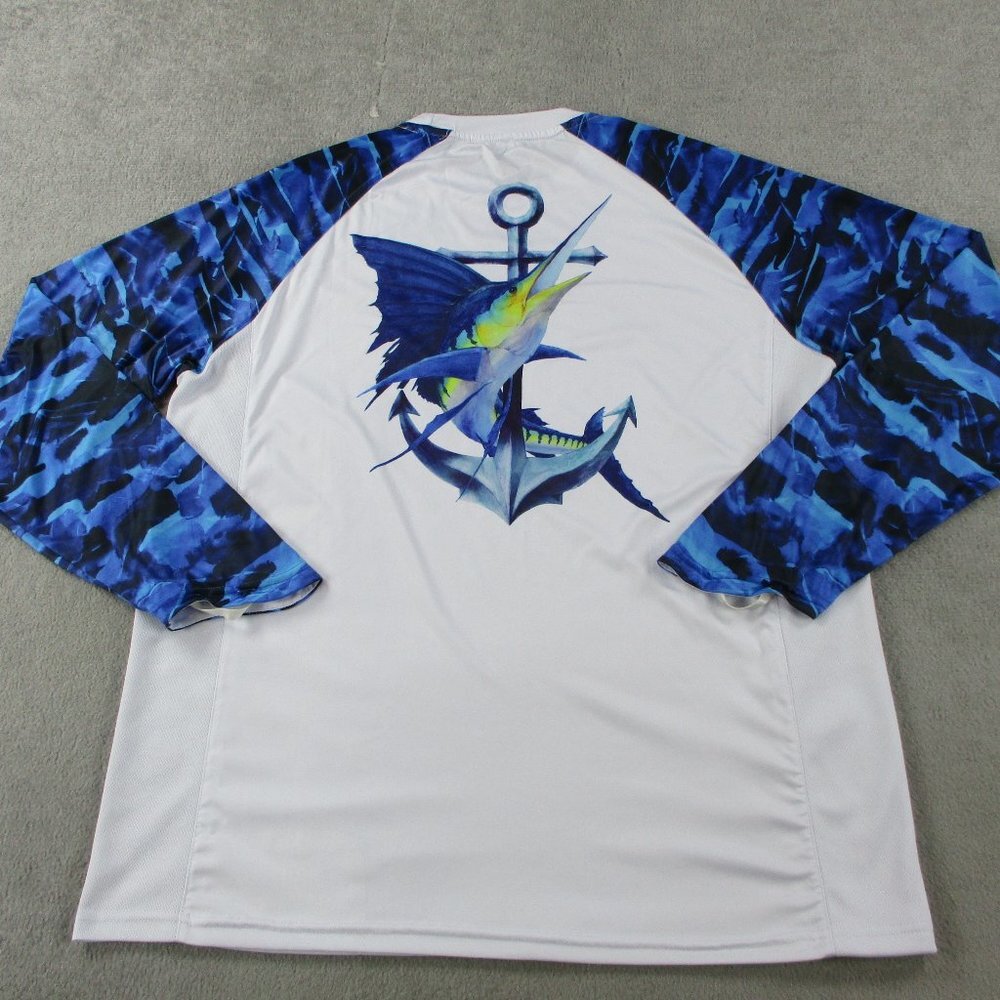 Palmyth Shirt Mens Extra Large Blue White Performance Fishing Long Sleeve UPF